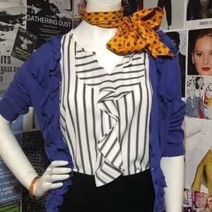 Black/White Striped Sleeveless Top w Ruffle - Sz M